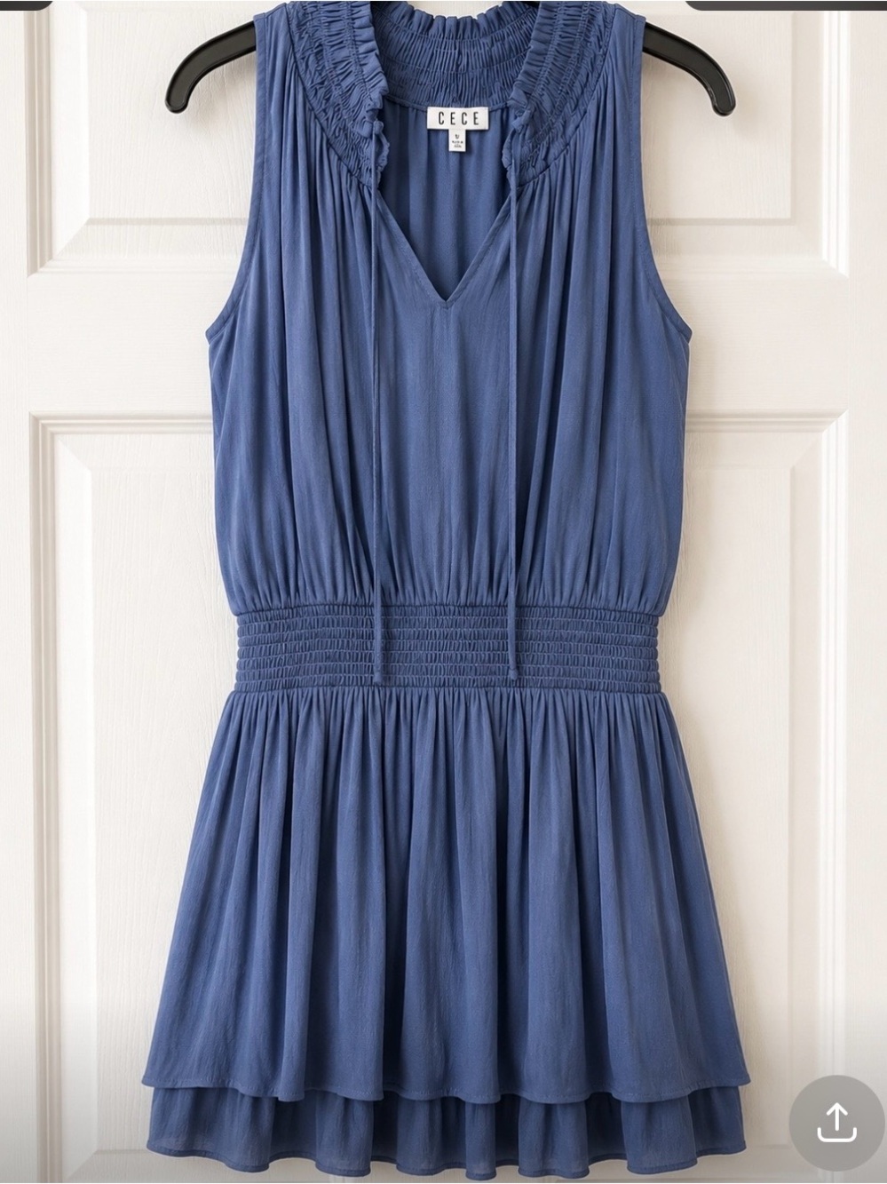 TCEC Indigo Blue Sleeveless Smocked Waist Tiered Mini Dress